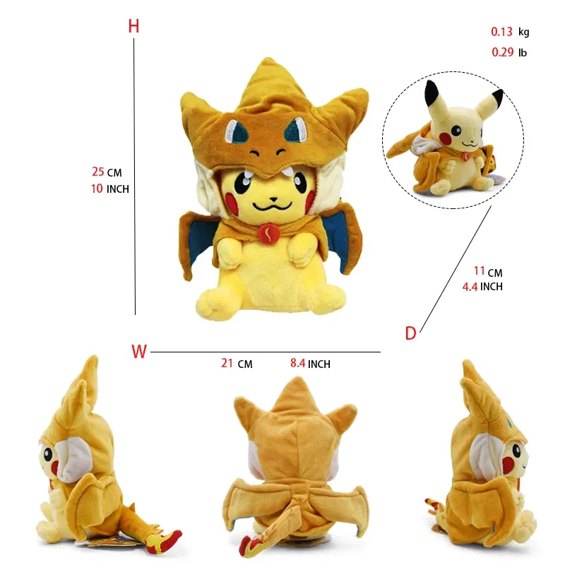 Color: plum - Cos Eevee Pikachu Cosplay Plush Toys Pikachu Peluche Lucario Stuffed Animal Doll Collectible Gift,Cartoon 20-30CM