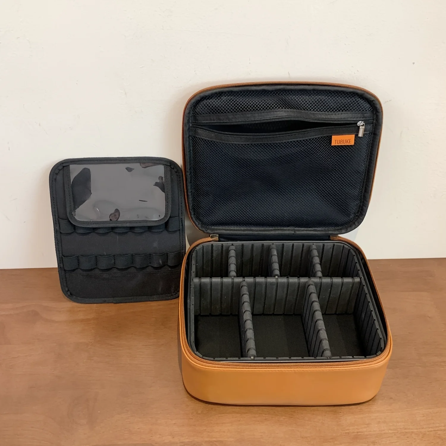 Color: Light Grey, Ships From: CHINA - PU Leather Makeup Bag With Dividers, Portable Travel Cosmetic Organizer, Square Toiletry Organizer