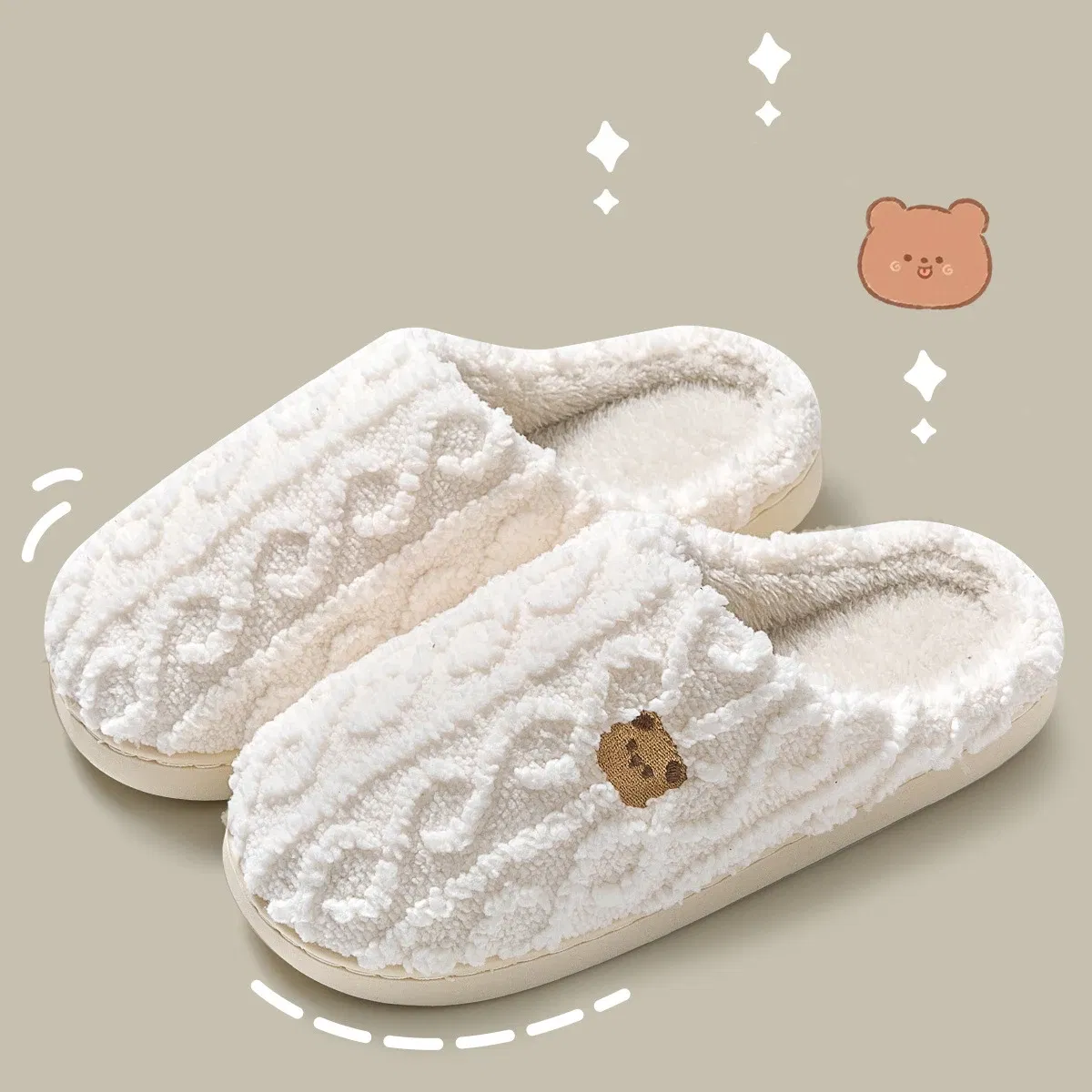 Color: Grape, Shoe Size: 36-37, Ships From: CHINA - Gacimy Women Fur Plush Slippers Girls Cut Bear Fuzzy Indoor Flat Home Slides Bedroom Fur Shoes Winter Warm Fluffy Cotton Slipper