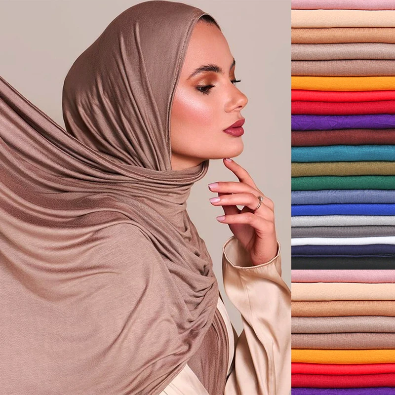 Color: dark ginger - Modal Cotton Jersey Hijab Scarf Long Muslim Shawl Plain Soft Turban Tie Head Wraps For Women Africa Headband 170x60cm