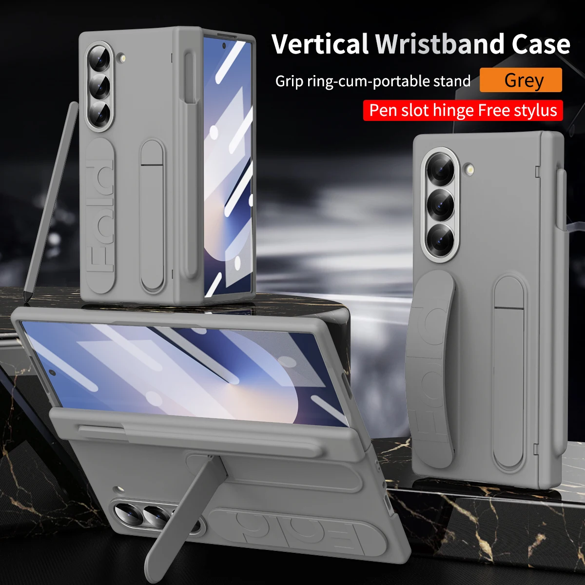 Color: Lotus root color, Material: ABS - Touch Pen Case For Samsung Galaxy Z Fold 6 5 4 3 Skin Friendly Folding Hinge with Elastic Wrist Band Screen Tempered Film Cover