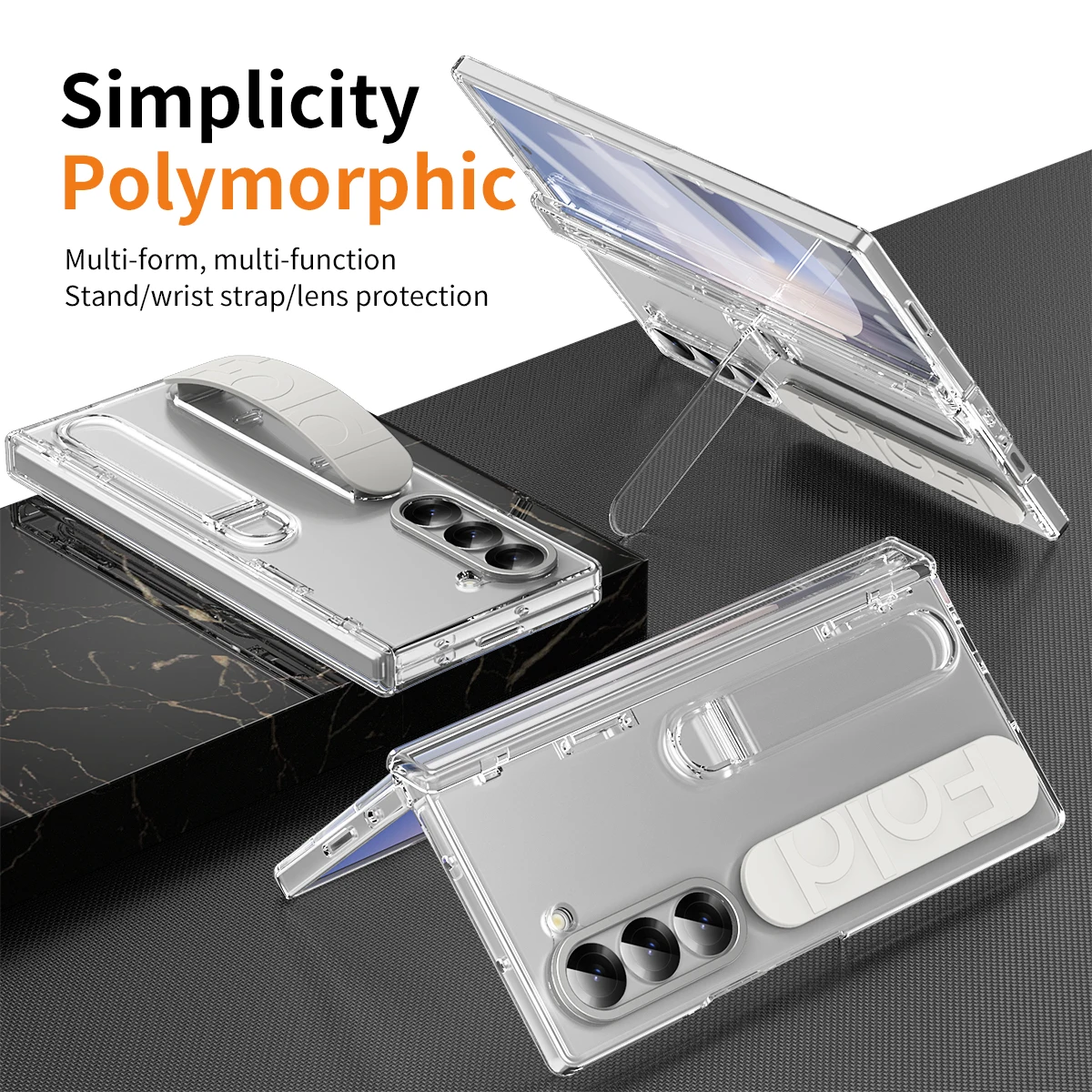 Color: Lotus root color, Material: ABS - Touch Pen Case For Samsung Galaxy Z Fold 6 5 4 3 Skin Friendly Folding Hinge with Elastic Wrist Band Screen Tempered Film Cover