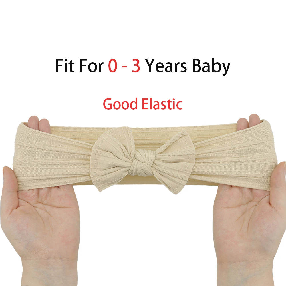 Color: Burgundy - 5pcs/Lot Cable Knit Bow Baby Headbands Elastic Nylon Baby Girl Headband For Children Turban Newborn Infant Kids Hair Accessories