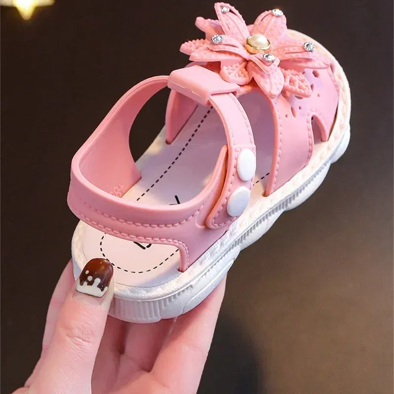 Color: Blue, Shoe Size: 1 - Solid Bow Children's Summer Shoes Cute PVC Beach Non Slip Sandals For Baby Girls Footwear Soft Infant Kids Fashion Sandals