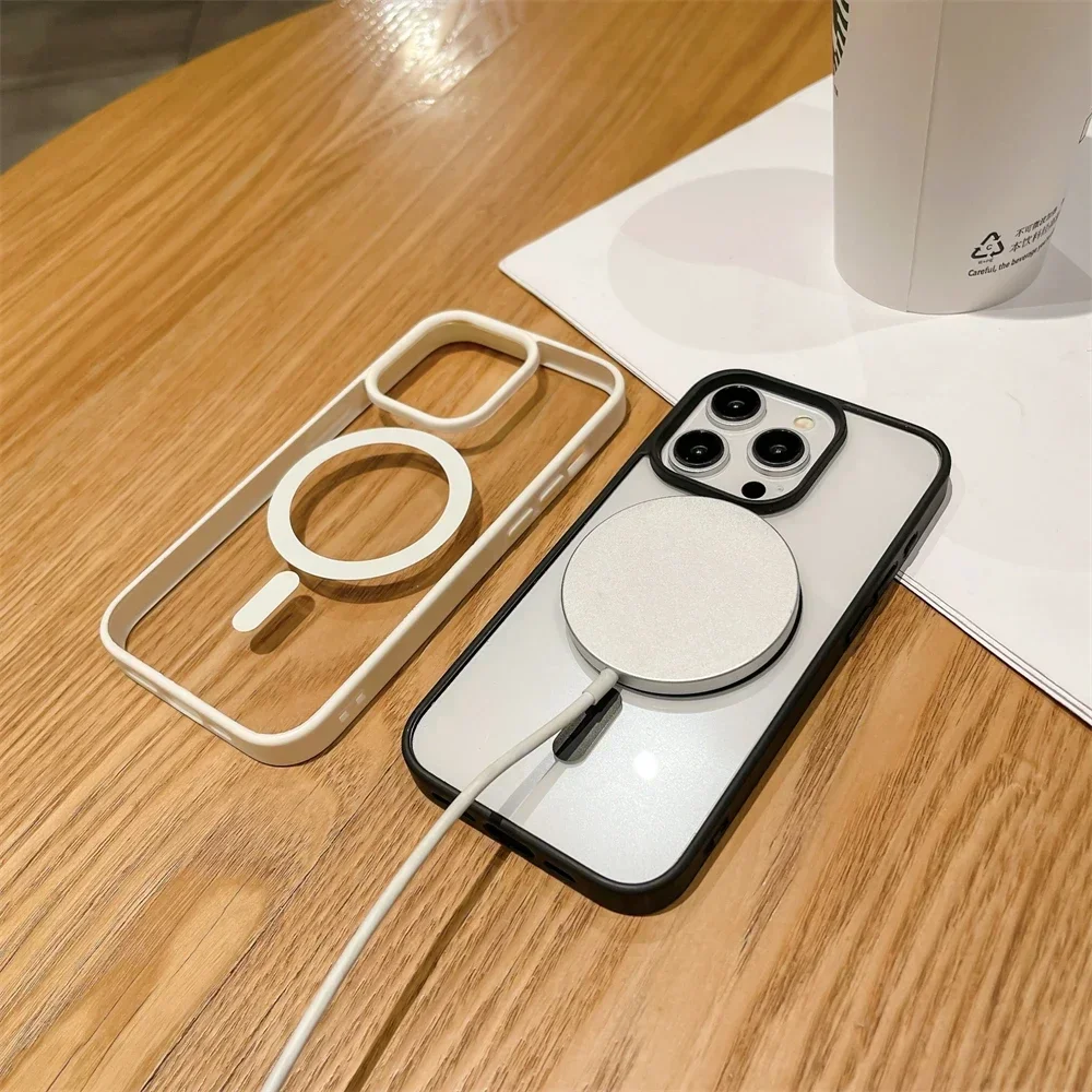 Color: Pink, Material: Neoprene - Luxury Shockproof Magsafe Wireless Charge Case for iPhone 17 Air 16 15 14 Plus 13 12 Mini 11 Pro Max Clear Magnetic Bumper Cover
