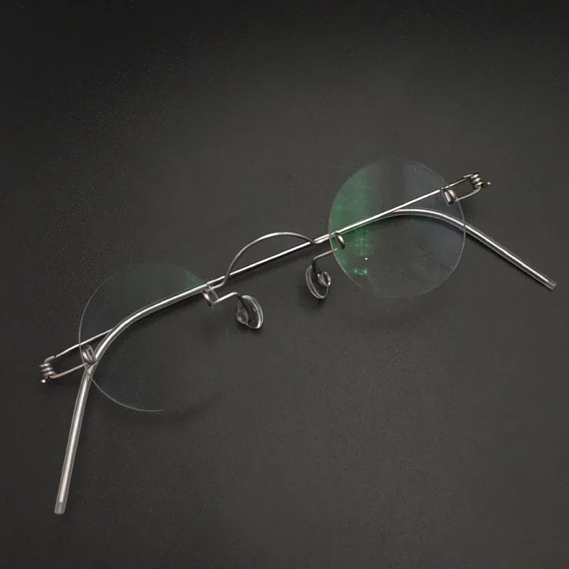 Frame Color: Khaki, Ships From: CHINA - Handmade glasses custom retro frameless small round men and women myopia prescription reading glasses screwless eyewear
