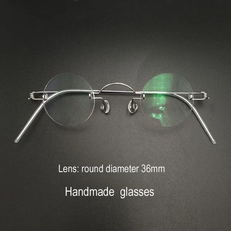 Frame Color: Khaki, Ships From: CHINA - Handmade glasses custom retro frameless small round men and women myopia prescription reading glasses screwless eyewear