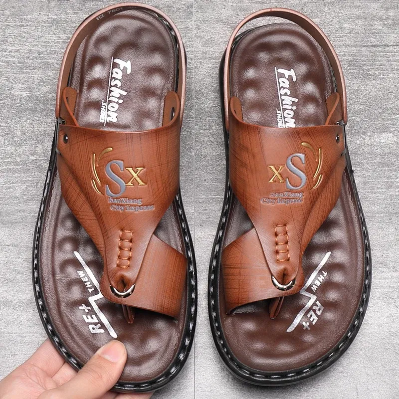 Color: black, Shoe Size: 42 - Summer Men Sandals Casual  Genuine Leather Leisure Sandals Designer Shoes Men