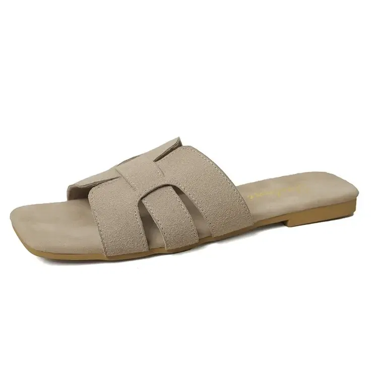 Color: Beige, Shoe Size: 37 - Summer New Women Slippers Flat Bottom Non-slip Outdoor Open Toe Beach Female Sandals Sexy Fashion Design Slides Woman Shoes
