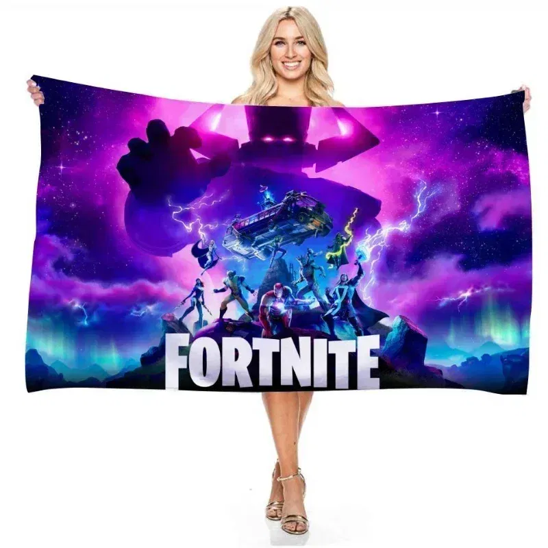 Color: Blue, Size: 12cm - Fortnite Children Microfiber Bath Towel Boy Girl Soft Wearable Cartoon Bathing Beach Spa Bathrobe Wash Clothing