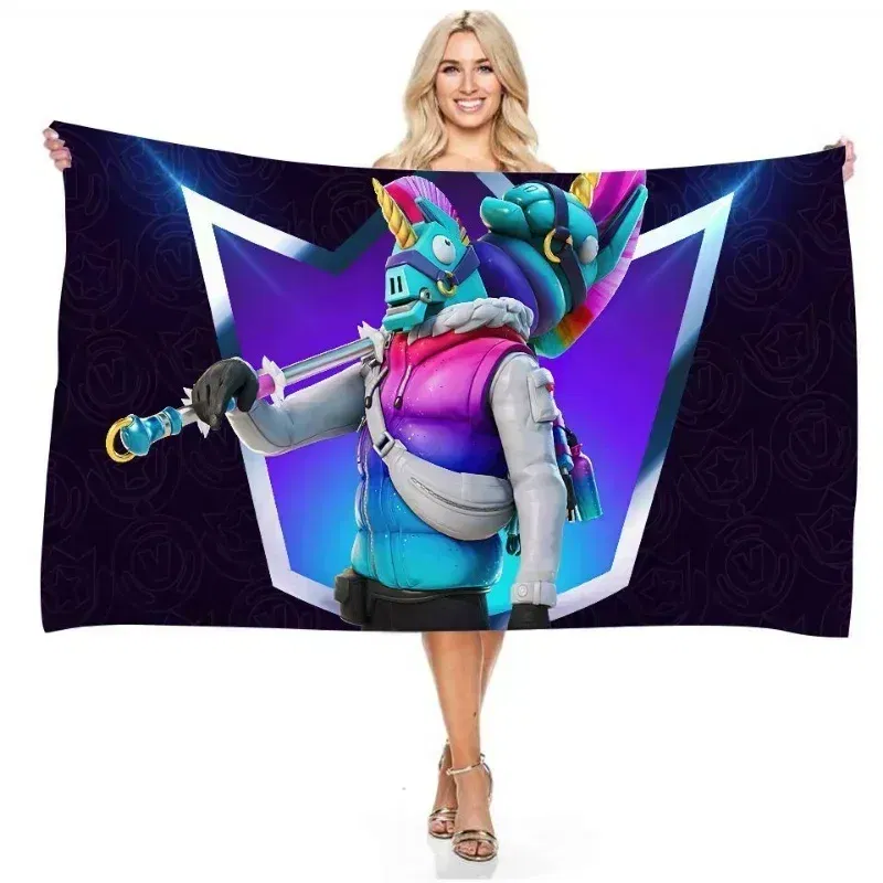 Color: Blue, Size: 12cm - Fortnite Children Microfiber Bath Towel Boy Girl Soft Wearable Cartoon Bathing Beach Spa Bathrobe Wash Clothing