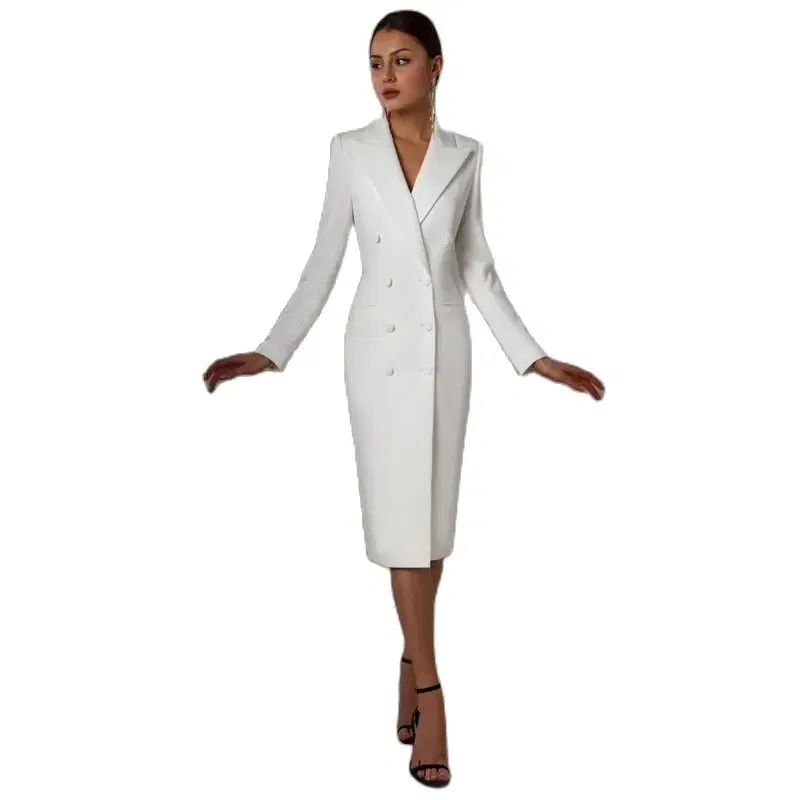 Color: black, Size: M - Women's Suit Long Blazer Double Breasted Jacket White Tuxedo Party Point Lapel Clothes спор?‚ивн?‹й кос?‚юм ?¶?µнск