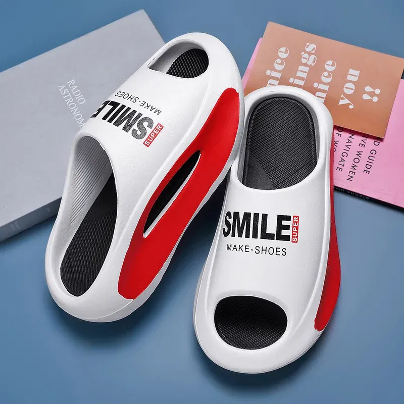 Color: wine red, Shoe Size: 37 - Men's Sandal Slippers New Summer Sneaker Slippers Men Thick Bottom Platform Slides Soft Eva Slippers Casual Beach Shoes