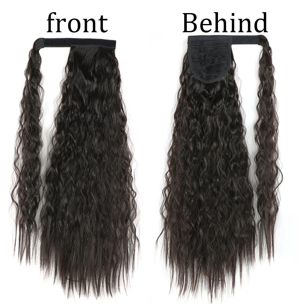 Color: T1/27, Stretched Length: 22inches - Synthetic Long Corn Wavy Ponytail Hairpiece Wrap on Hair Clip Ombre Brown Blonde Hair Extensions Pony Tail