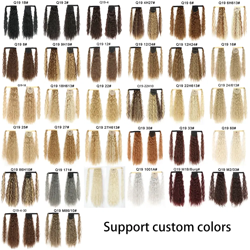 Color: T1/27, Stretched Length: 22inches - Synthetic Long Corn Wavy Ponytail Hairpiece Wrap on Hair Clip Ombre Brown Blonde Hair Extensions Pony Tail