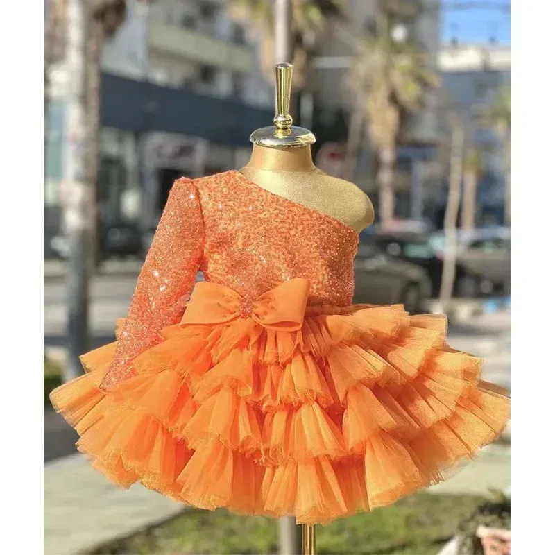 Kid Size: 6T, Color: GRAY - 2-12 years old  sequin long-sleeved dress girl puffy dress girl lace birthday wedding flower girl bow performance dress