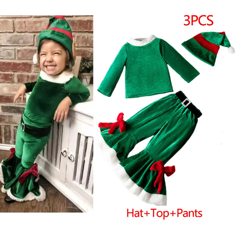 Color: Chocolate, Kid Size: 5 - New Year Kids Santa Claus Costume Green Elf Cosplay Christmas Carnival Party Fancy Dress for Girls Boys Red Xmas Clothes Set