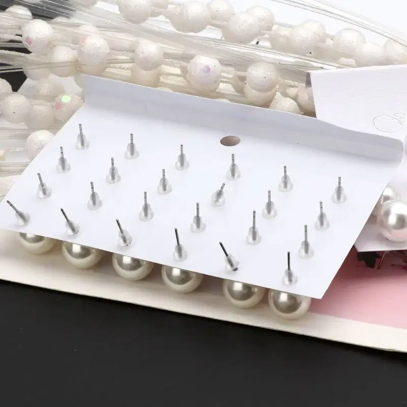 Metal Color: Gold-color - 12 Pairs Shining Simulated Pearl Hypoallergenic Stud Earrings Jewelry Women