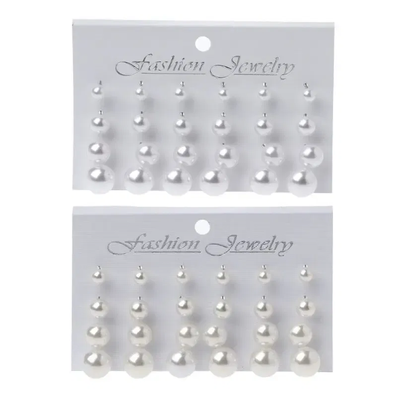 Metal Color: Gold-color - 12 Pairs Shining Simulated Pearl Hypoallergenic Stud Earrings Jewelry Women