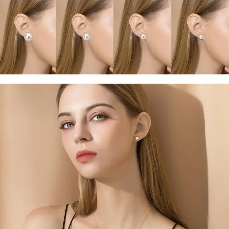 Metal Color: Gold-color - 12 Pairs Shining Simulated Pearl Hypoallergenic Stud Earrings Jewelry Women