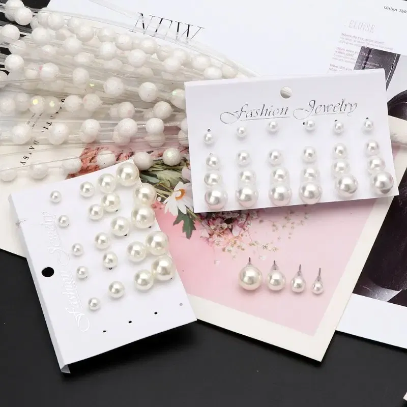 Metal Color: Gold-color - 12 Pairs Shining Simulated Pearl Hypoallergenic Stud Earrings Jewelry Women