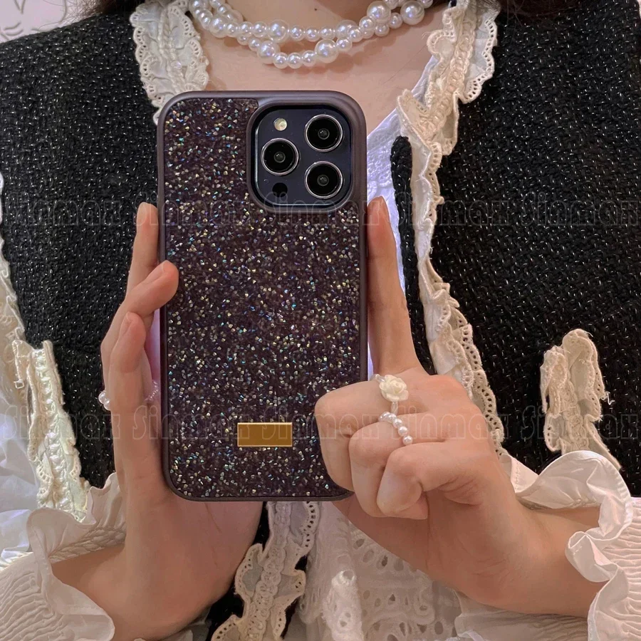 Color: Blue, Material: Silicon - Bling Glitter Phone Case For iPhone 16 15 14 13 12 Pro Max 11 Vogue Protective Soft Diamond Cover Coque Funda