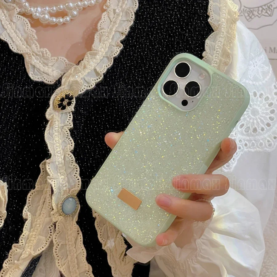 Color: Blue, Material: Silicon - Bling Glitter Phone Case For iPhone 16 15 14 13 12 Pro Max 11 Vogue Protective Soft Diamond Cover Coque Funda