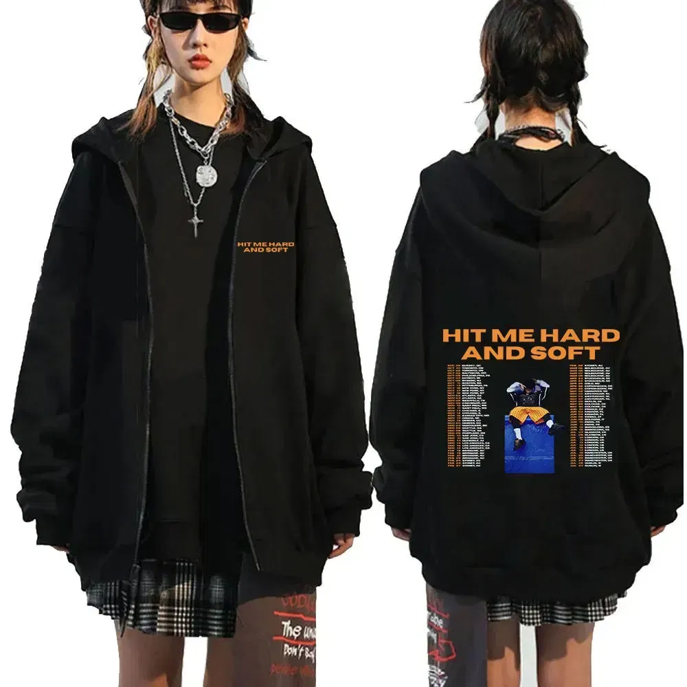 Color: army green, Size: XXL - Hit Me Hard and Soft 2025 Tour Zipper Hoodies Men Women Harajuku Pullovers Fashion Hip Hop Zip Up Sweatshirts Jackets Fans Gift
