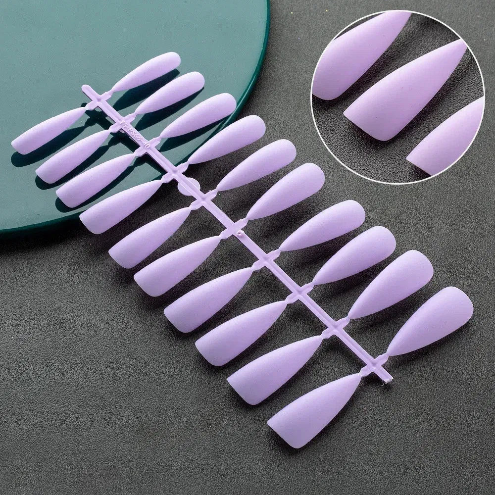 Color: Blue - Matte False Nails 24PCS  Head Frosted Press Glue on Fake Nail Tips Ballet Detachable Full Cover Artificial Fingernails