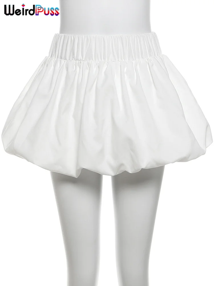 Color: WHITE, Size: M - Weird Puss Ball Gown Skirts Women Y2K Hottie 2024 Summer Trend Midnight Waistband Miniskirts Birthday Streetwear Wild Bottoms