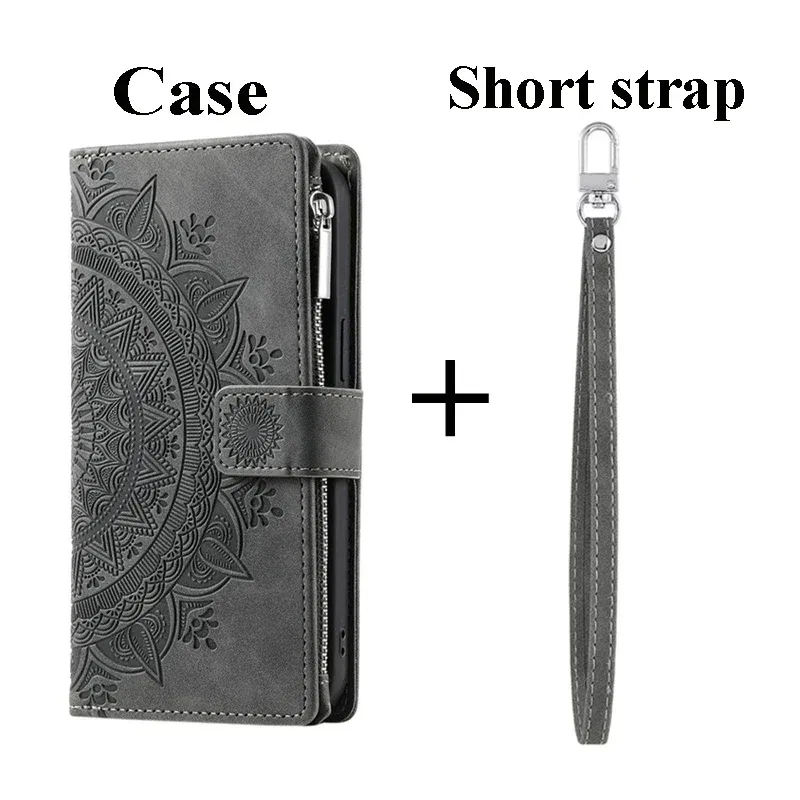 Color: GRAY, Material: Microfiber - S24 Ultra S23 Plus S 22 CrossBody Strap Zipper Wallet Case for Samsung Galaxy S22 S23 FE S21 S20 23 24 Ultra Note 20 Book Cover