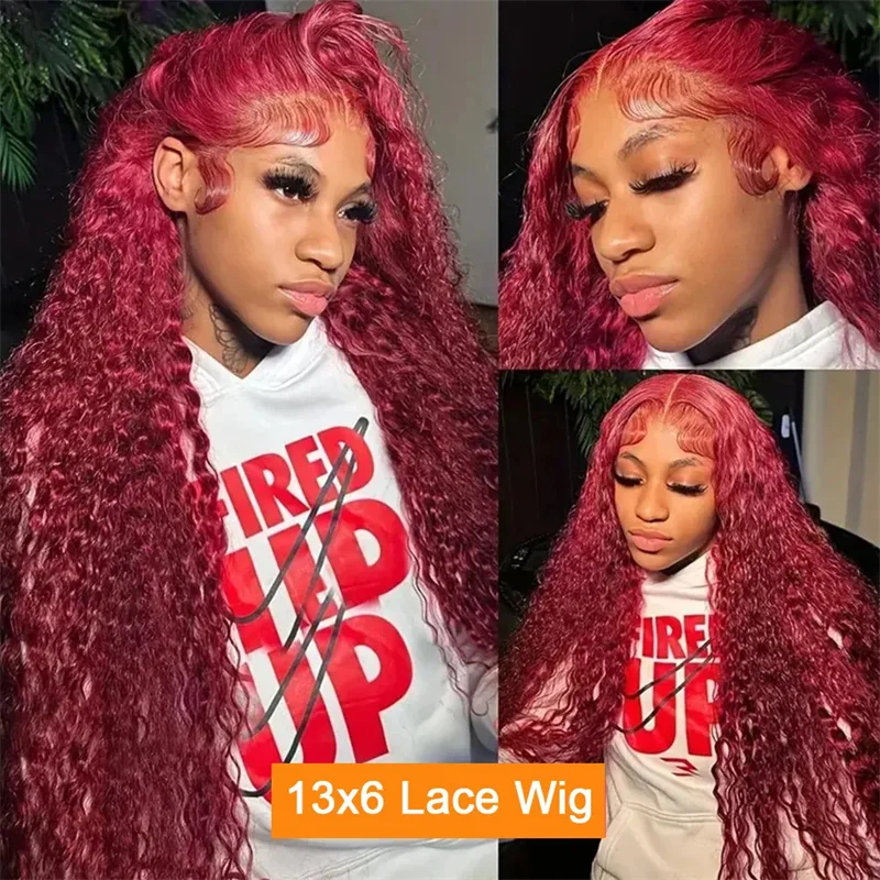 Hair Color: #2, Stretched Length: 18inches, Density: 250%, Ships From: CHINA - 30 40 Inch 99J Burgundy 13x6 Hd Lace Frontal Human Hair Wig Red Colored 13x4 Transparent Lace Curly Deep Wave Frontal Wig