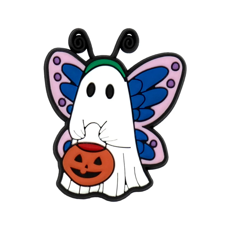 Color: Silver - Halloween Shoe Charms Funny Ghosts Pumpkin Clog Charms Sweets Candles Broom Shoe Clips Decorations Chips Cats Bats Clips Jeans