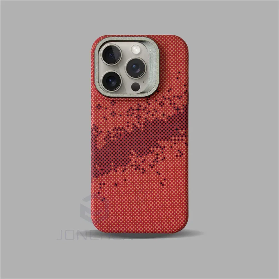 Color: Orange, Material: POLYESTER - Luxury Magnetic Stand Metal Lens Relief Carbon Fibre Pattern For Magsafe Case For iPhone 15 14 13 Pro Max Shockproof  Back Cover