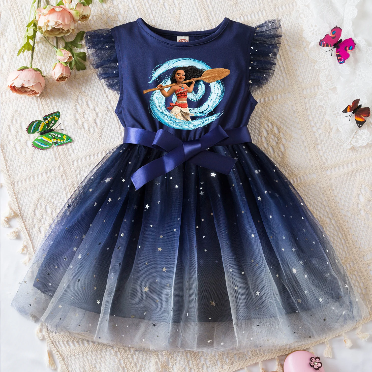 Color: Dark Grey, Size: XL - Moana Summer Toddler Girl Dress Princess Star Baby Girls Clothes Tulle Tutu Dress for Children Party Dress 2-6Y