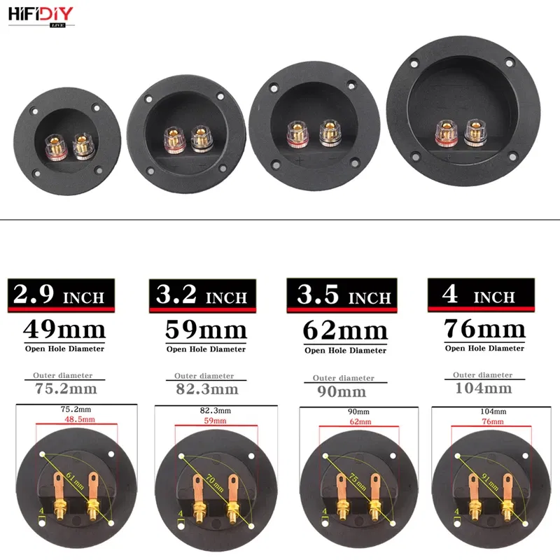 Color: Red, Bundle: Bundle 3 - HIFIDIY LIVE Square circle (Install Hole 49-76) speaker junction Box  Terminal Shell 2 copper Binding Post Wire Cable Connector