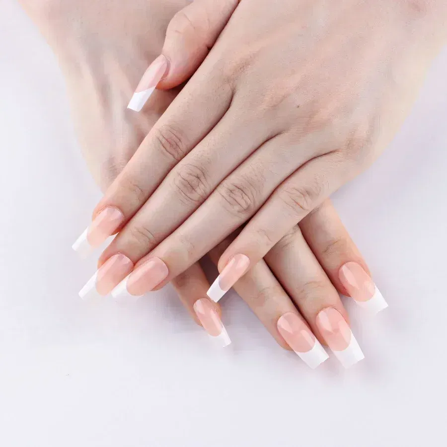 Color: green - 24Pcs/bag French False Nails Frosted Press on Fake Nail Tips Full Cover Artificial Fingernails Ballet Detachable