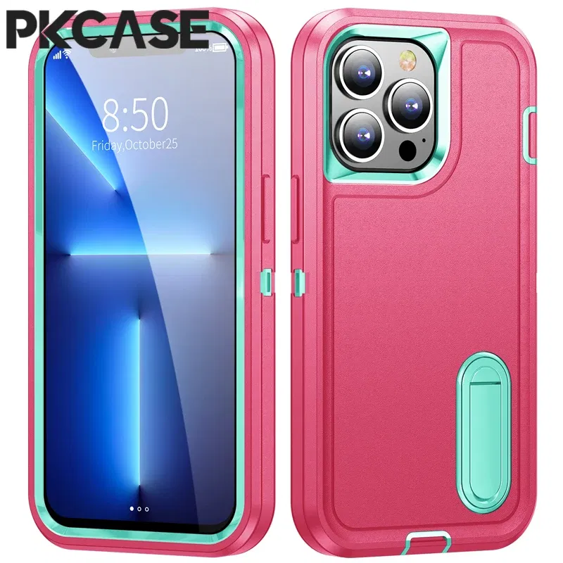 Color: Brown, Material: PC - PKCASE Shockproof Case For iPhone 13 Mini 12 11 Pro Max 6 7 8 Plus Bracket Protective Cover For iPhone X XS XR SE 2020 2022