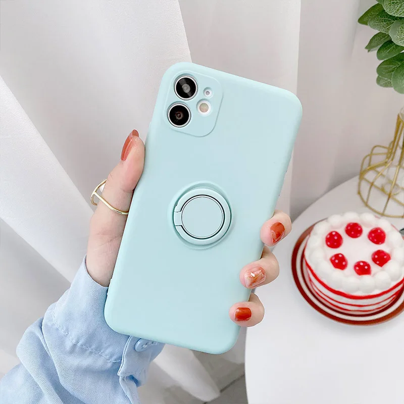 Color: Khaki, Compatible-Phone Models: For iPhone 14 Plus, Ships From: CN - With Ring Holder Shockproof Case For IPhone 16 15 14 13 12 11 Pro Max Silicone TPU Soft Back Cover