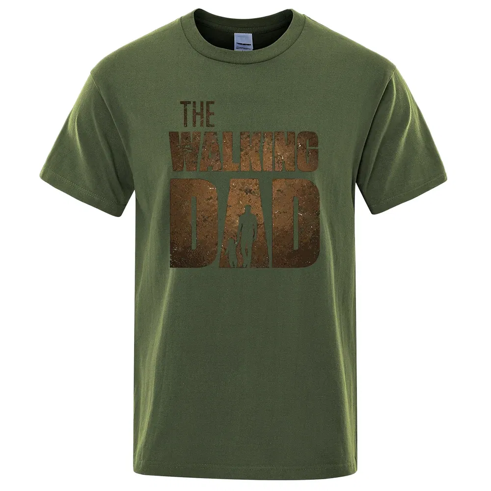 Color: army green, Size: XL - The Walking Dad Funny Street Printed T-Shirts Men Fashion Summer Tshirt Loose Oversized Cotton Short Sleeves Casual Hip Hop Tees