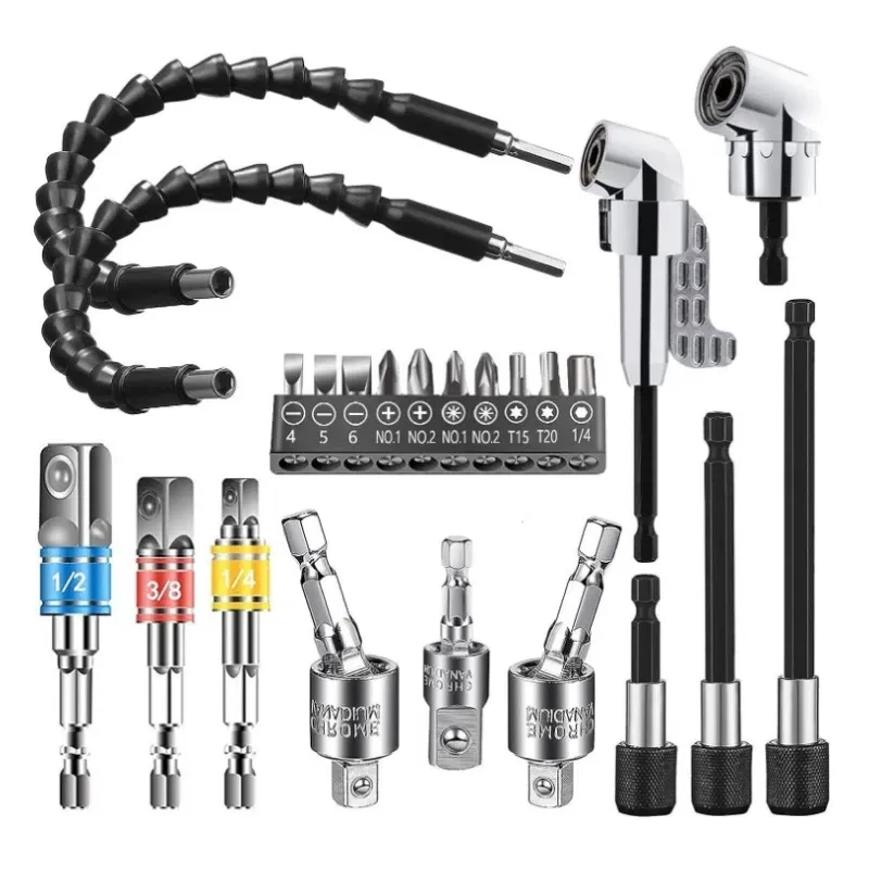 Color: indigo - Flexible Drill Extension Hex Shank Drill Nut Driver Bit Set Bendable Drill Bit Extension+ScrewdriverBit+Universal Socket Adapter