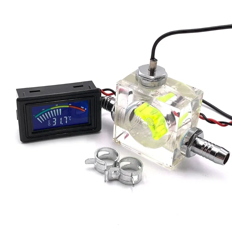 Color: Green - Three Way Flow Meter LED Thermometer for Water Cooling Liquid Cooler System Universal Computer Thermometer Dropship