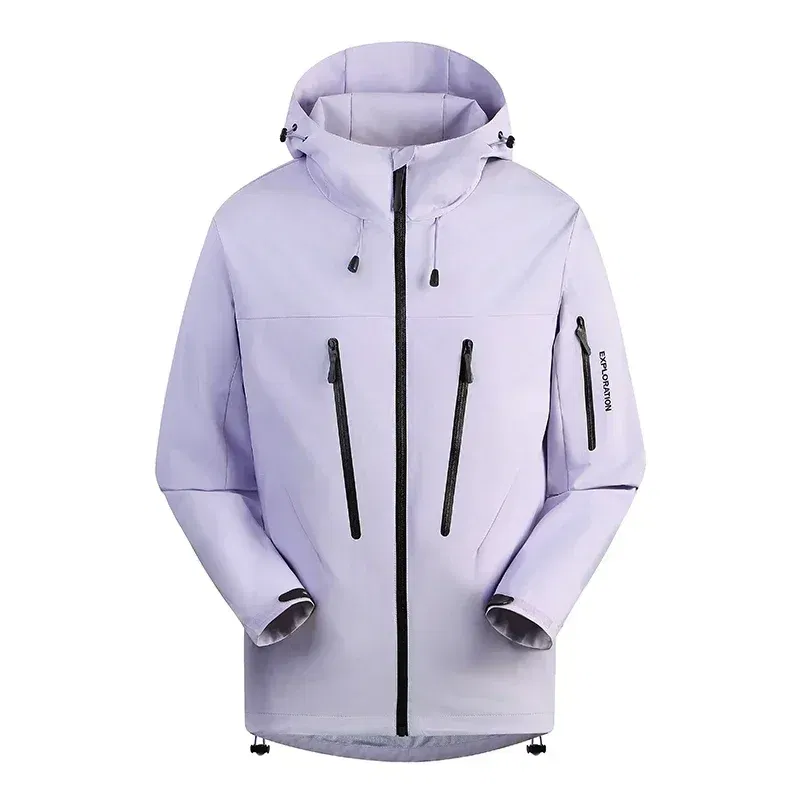 Color: Lavender, Size: XXXL - Spring Autumn Men's Windbreaker Fashion Outdoor Mountaineering Travel Windproof Waterproof Hooded Jacket Slim Fit Versatile Coat