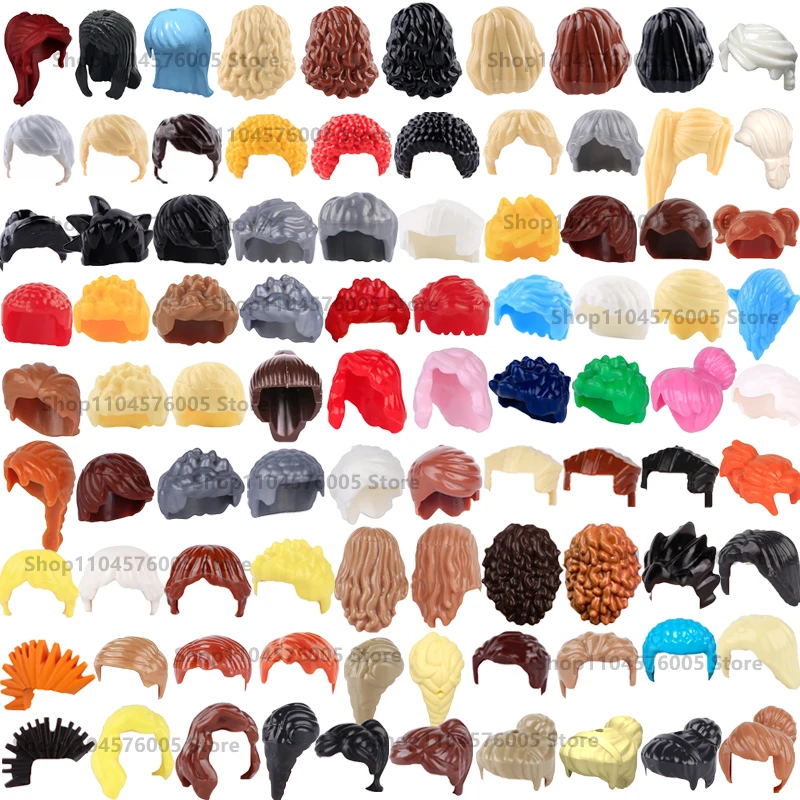 Color: army green - MOC Brown Hair Building Blocks City Figures Body Creative Accessory Blond Gold White Parts DIY Hats Mini Bricks Assemble Toy S04