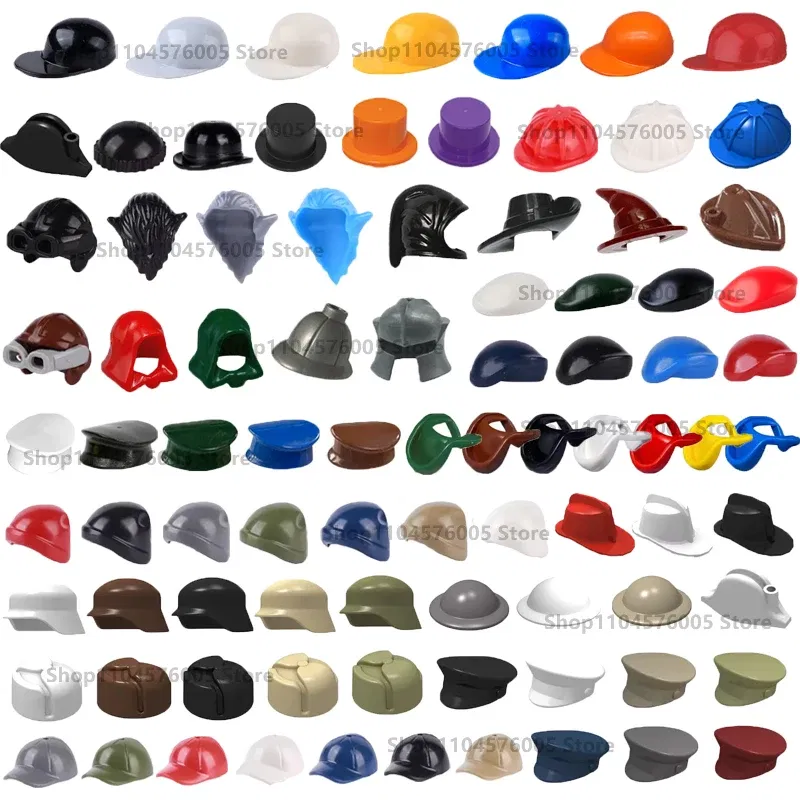 Color: army green - MOC Brown Hair Building Blocks City Figures Body Creative Accessory Blond Gold White Parts DIY Hats Mini Bricks Assemble Toy S04