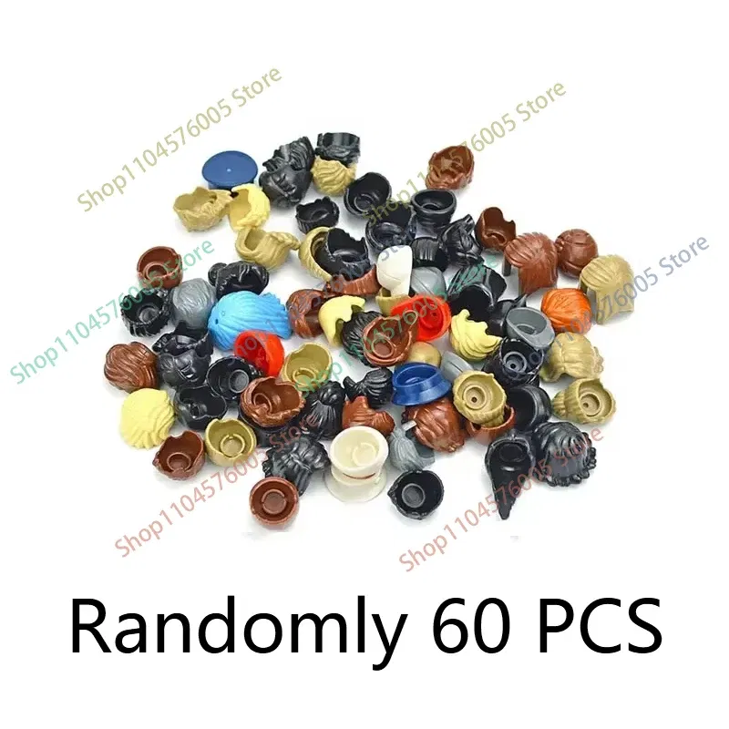 Color: army green - MOC Brown Hair Building Blocks City Figures Body Creative Accessory Blond Gold White Parts DIY Hats Mini Bricks Assemble Toy S04
