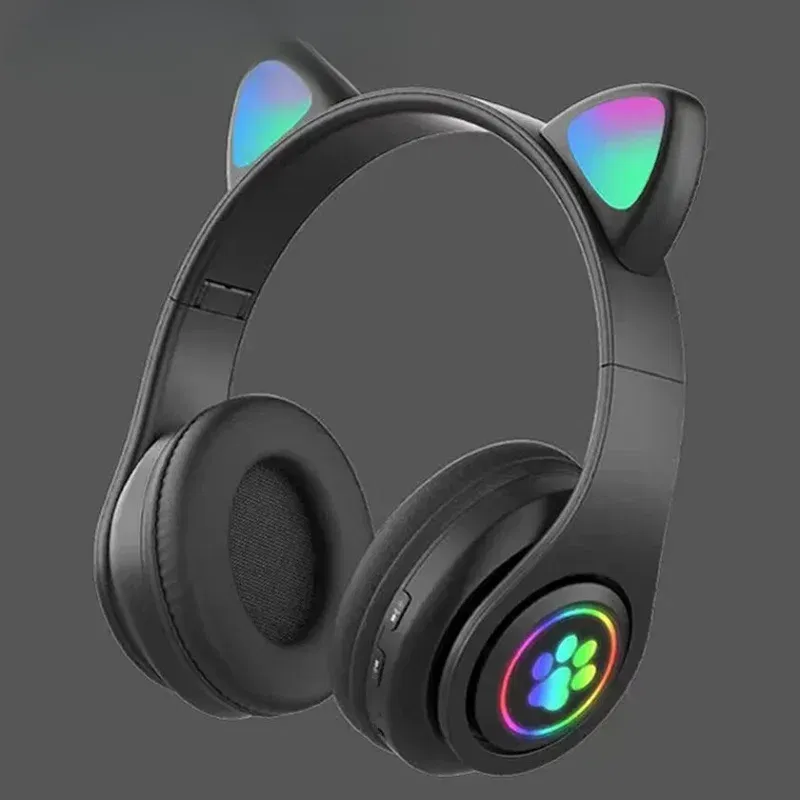 Color: Red - Cute Cat Wireless Headphones RGB Cute Cat Ears Headset With Microphone Noise Cancelling Kid Stereo Music Children's Gifts