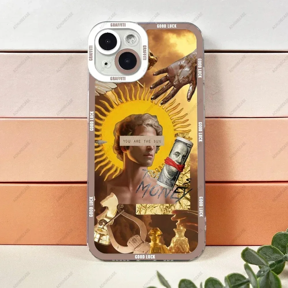 Color: GRAY, Material: PE - Aesthetic Statue Art Phone Case For iPhone 16 15 14 13 12 11 Pro Max XS X XR Plus Mini Luxury Transparent Soft Funda