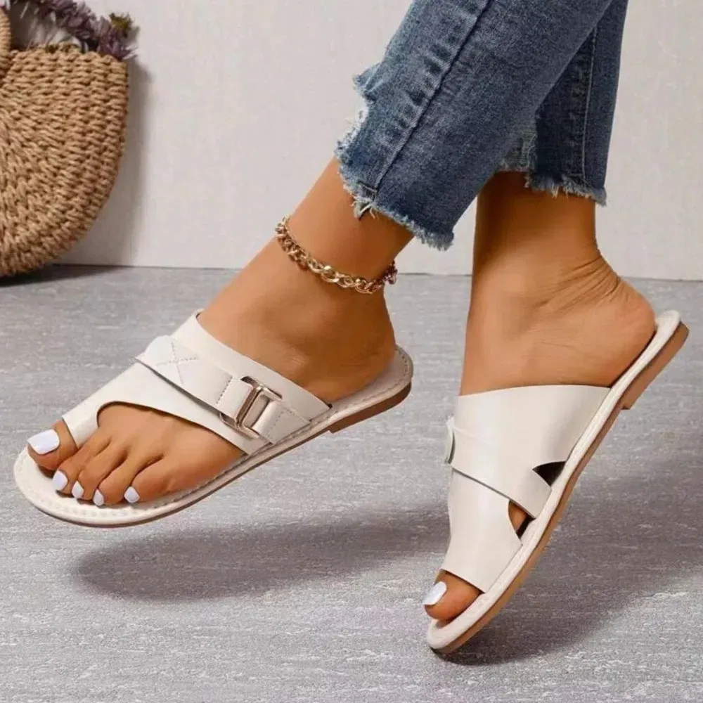 Color: Black, Shoe Size: 43 - Women Slippers Outdoor Casual Beach Women Shoes Summer New Flats Flip Flop Sandals Walking Clip Toe Rome Buckle Ladies Slides