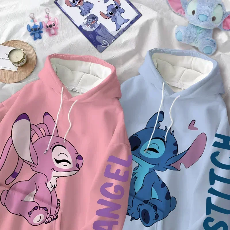 Color: Khaki, Size: 8T - Disney Hoodie Fashion Stitch Angel Monster Letter Cartoon Sweatshirt Pullover Cute Harajuku Unisex Women's Pocket Top